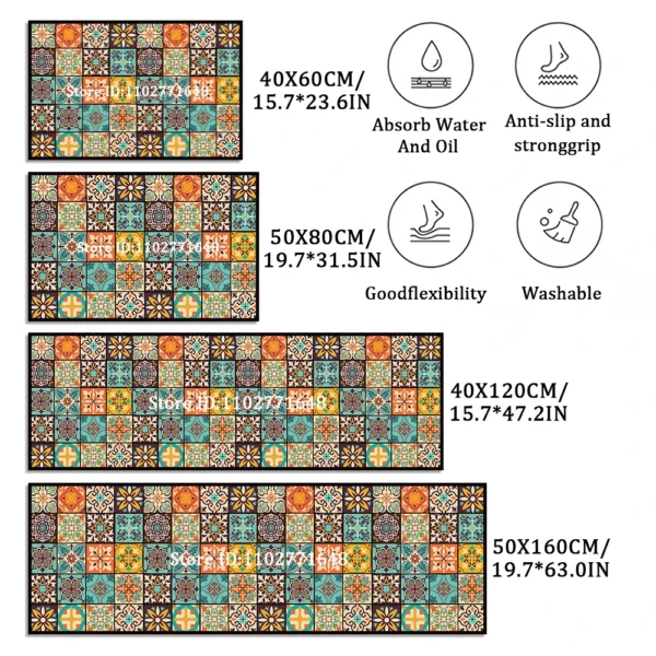 Retro Kitchen Rugs Non-Slip Absorbent Bedroom Luxury Entrance Doormat Washable Anti Fatigue Carpet Long Large Waterproof Mat