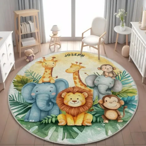 Wild Safari Animal Floor Mat Giraffe Lion Rug for Kids Room Soft Carpet Nursery Playroom Decor Jungle Theme Design Easter