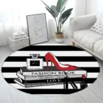 Pink Floral Perfume Round Carpet Fashion Magazine Black and White Stripe Home Rugs Living Room Decor Girls Bedroom Rug Floor Mat - Image 4