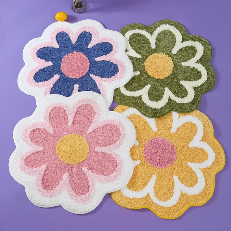 Kf-S6E4A9886E1644E93Abf674D0D7Eeb7C9N Vikama Simple Ins Flowers Imitation Cashmere Carpet Home Decoration Living Room Bedroom Non-Slip Mat Bathroom Absorbent Door Rug - Image 1
