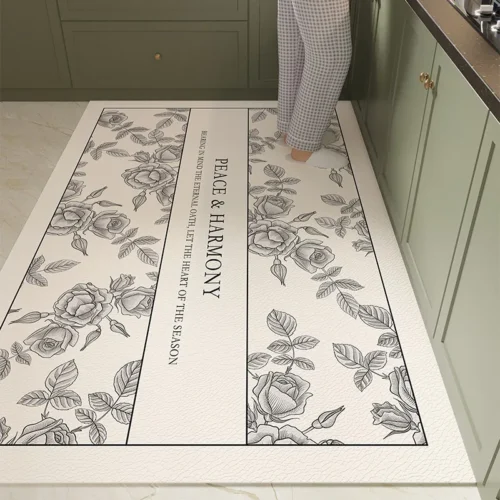 Elegant Floral PVC Kitchen Floor Mat - Waterproof & Customizable
