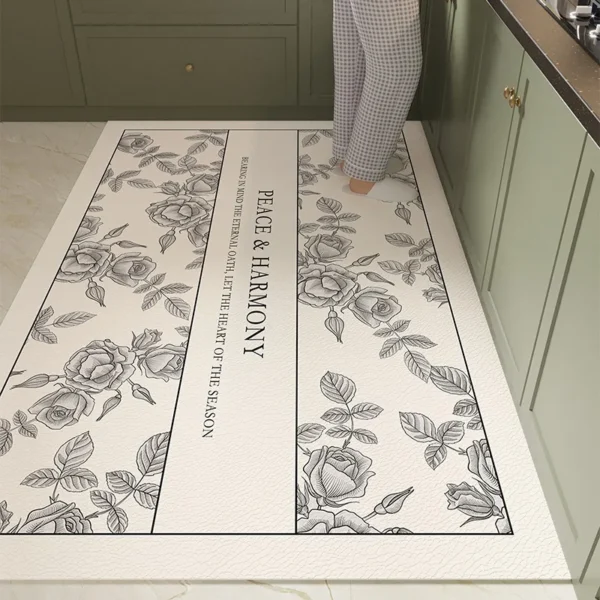 Elegant Floral PVC Kitchen Floor Mat - Waterproof & Customizable