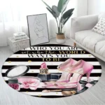 Pink Floral Perfume Round Carpet Fashion Magazine Black and White Stripe Home Rugs Living Room Decor Girls Bedroom Rug Floor Mat - Image 5