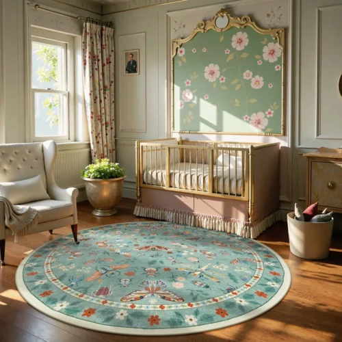 Round Living Room Carpet Green Insect Floral Carpets Home Decoration Rug for Bedroom Bedside Floor Mat Christmas Gifts 거실 카펫