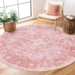 VIKAMA Round Rug Pink Circle Area Rug Washable,Girls Boho Circular Rugs for Bedroom Living Room,Non Slip Throw Carpet Soft
