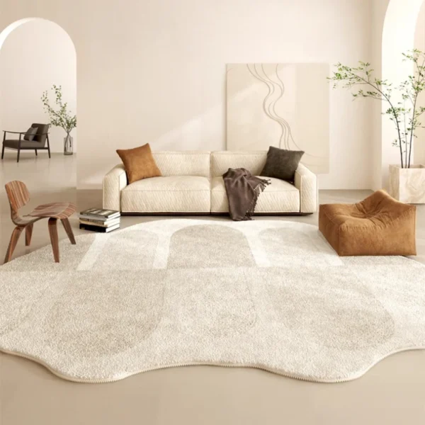 French Cream Style Carpets for Living Room Irregular Shape Bedroom Decor Line Carpet Fluffy Soft Plush Rug Thick Washable Mat