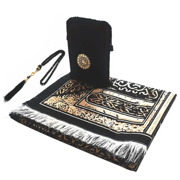 Elegant Black Geometric Prayer Mat - Fade Resistant & Washable