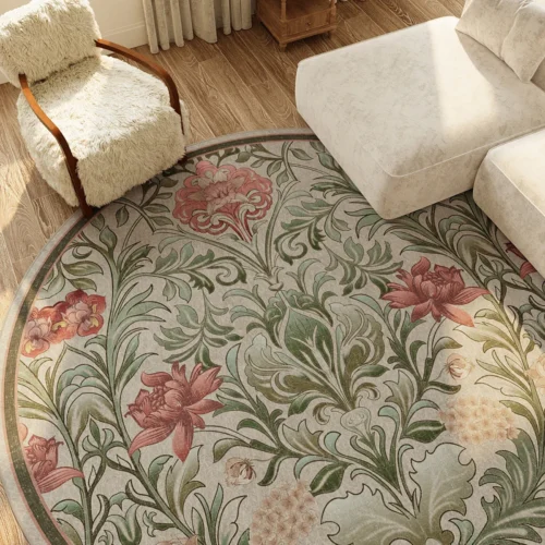 Round Living Room Carpet Green Insect Floral Carpets Home Decoration Rug for Bedroom Bedside Floor Mat Christmas Gifts 거실 카펫