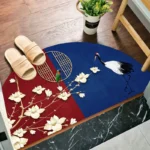 Semi-circular Floor Mats Retro Japanese Style Crane Printed Door Entrance Non-slip Floor Mats Balcony Carpet Hallway Porch Rug - Image 4