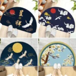 Semi-circular Floor Mats Retro Japanese Style Crane Printed Door Entrance Non-slip Floor Mats Balcony Carpet Hallway Porch Rug - Image 3