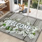 Inviting "WELCOME" & White Flower Bath Mat, Rustic Bathroom Floor Rug, Non-Slip Absorbent Home Decor Mat - Image 2