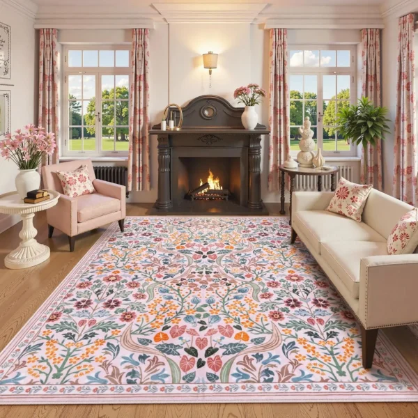 Living Room Carpet Bedroom Sofa Bedside Mat Soft Short Pile Large Area Rug Bohemian Colorful Floral Style Home Decoration Rugs