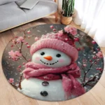 Christmas Snowman Round Carpet Winter Snowflake Pink Floral Berry New Year Xmas Home Living Room Bedroom Decorative Floor Rugs