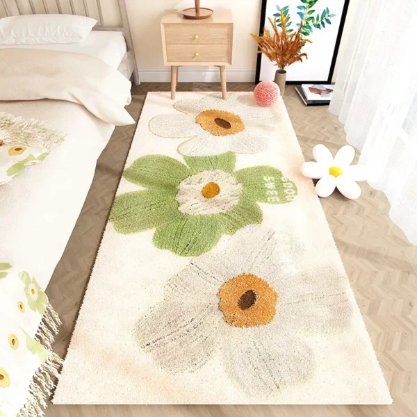 Bedroom Carpet Bedside Soft Carpets Cream Color Flower Living Room Decoration Floor Mat Home Study Room Cloakroom Fluffy Rug
