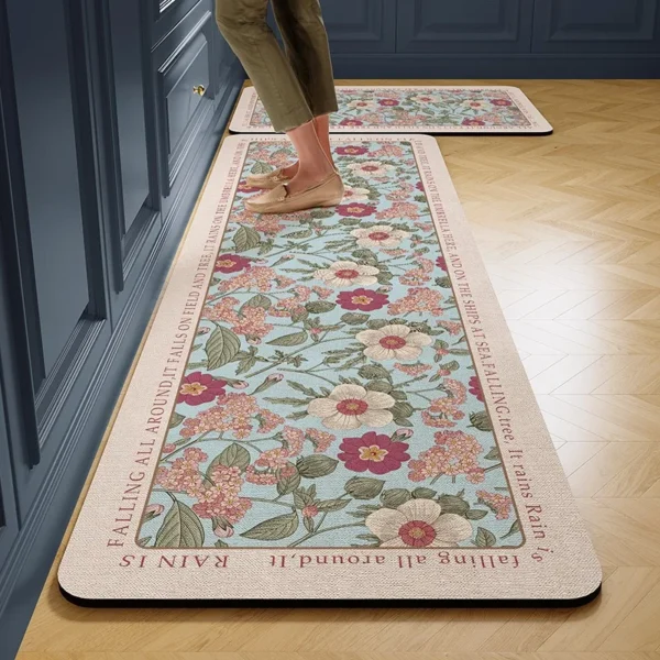 Carpet for Kitchen Floor Mat Pvc Leather Waterproof Non-slip Foot Mats Oil-proof Long Rug Spring Flower Home Decoration Rugs