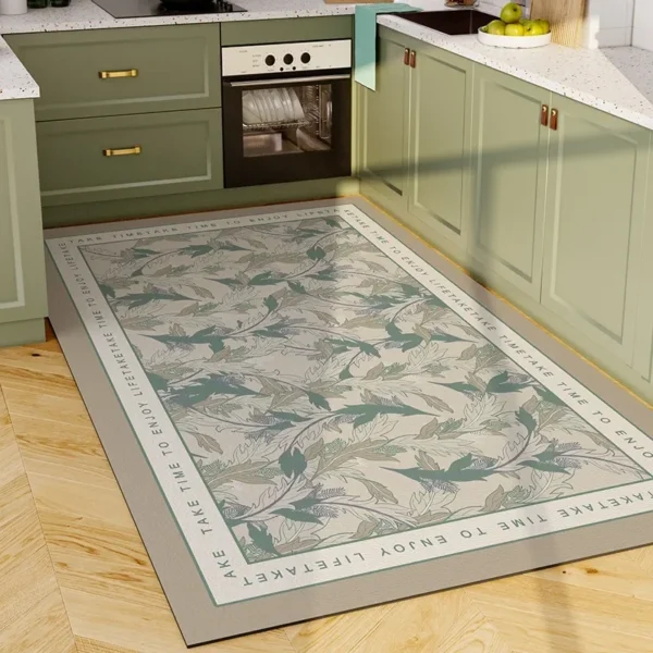 Rug for Kitchen Vinyl Carpet Pvc Waterproof Leather Floor Mat Large Pink Flower Floral Pastoral Style Home Decoration Rugs