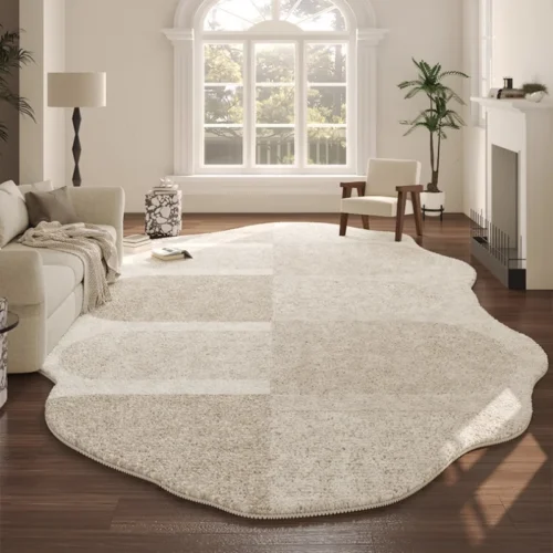 French Cream Style Carpets for Living Room Irregular Shape Bedroom Decor Line Carpet Fluffy Soft Plush Rug Thick Washable Mat