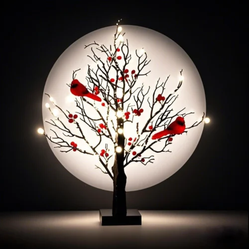 Vintage LED Cardinal Birch Tree: Festive Table Decor