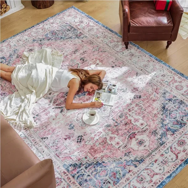 VIKAMA Upgraded Material American Vintage Persian Ethnic Living Room Sofa Bedroom Checkroom Kitchen Bathroom Non-slip Carpet Rug