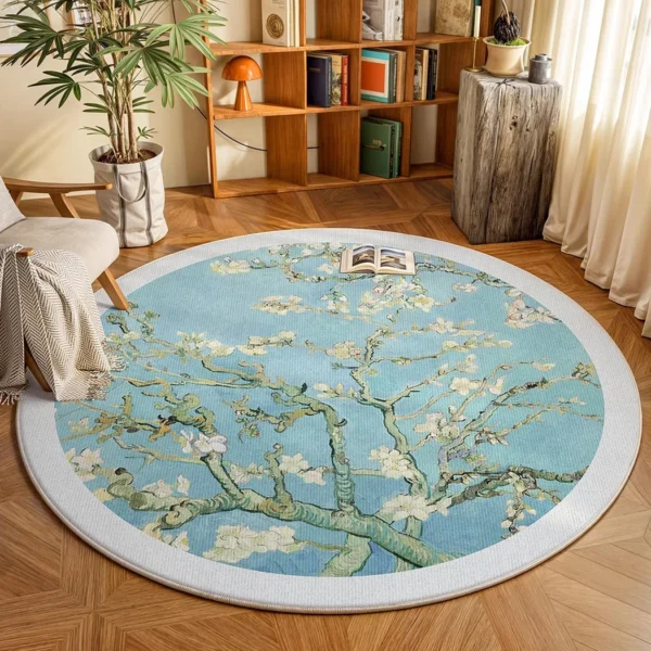 Round Rug Living Room Carpet Soft Bedroom Bedside Floor Mat Plants Flowers French Retro Anti-slip Carpets Home Ddecoration Tapis