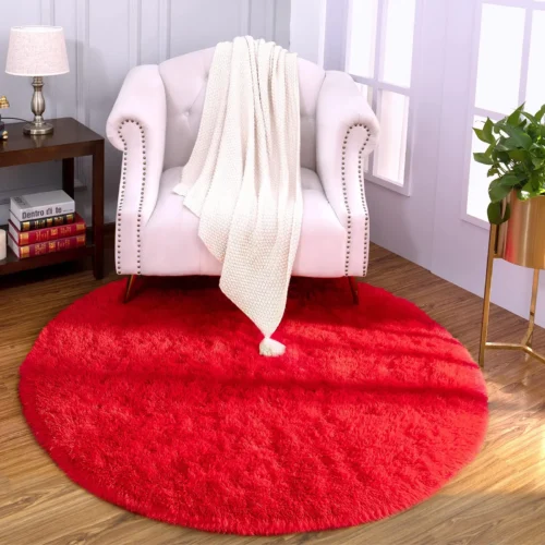 Vibrant Red Round Rug: Ultra-Soft Fluffy Comfort!