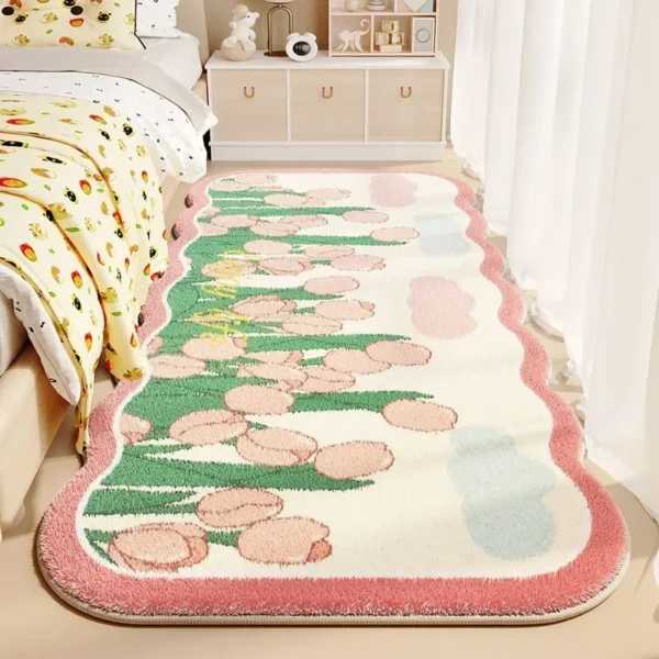New Bedroom Balcony Imitation Cashmere Carpets Wave Shaped Bedside Rugs Living Room Sofa Absorbent Ins Style Floor Cushion Mats