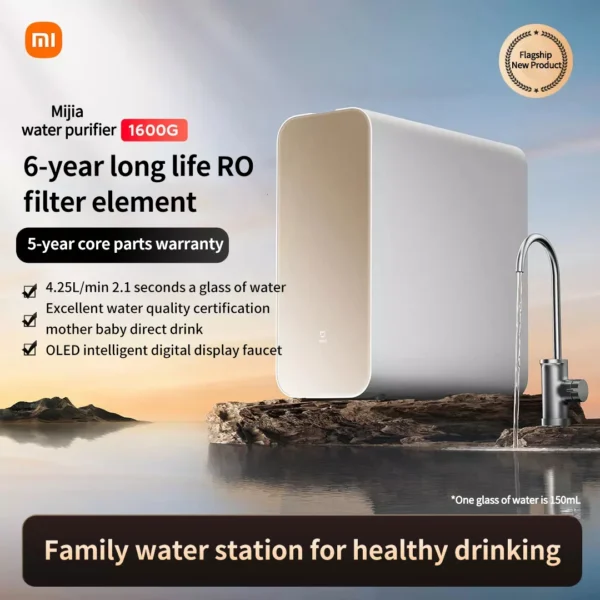 New Xiaomi Water Purifier 1600G 4.25L/Min RO Reverse Osmosis Filter Direct Drinking Water OLED Display Mijia App Control