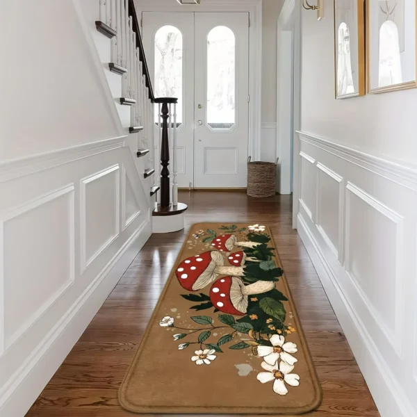 VIKAMA Cute Mushroom Carpet Brown Dirt-Resistant Floor Mat 2pc Kitchen Rug Doormat Welcome Mat Living Room Carpet Room Rug Home