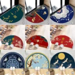 Semi-circular Floor Mats Retro Japanese Style Crane Printed Door Entrance Non-slip Floor Mats Balcony Carpet Hallway Porch Rug - Image 6