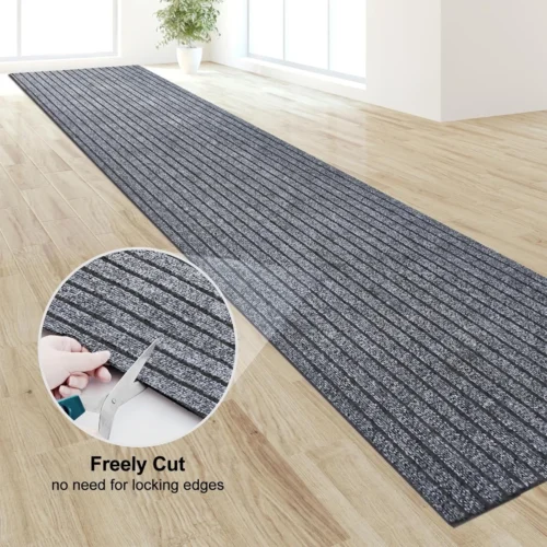 Secure your space with Plush Striped Non-Slip Mat. Comfort & Style.