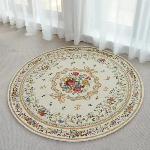 Serene Floral Round Rug: Soft, Washable, Anti-Slip Charm