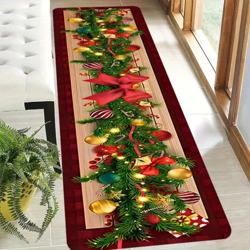 VIKAMA Christmas Carpet Long Carpet Hallway Rug Soft Living Room Carpet Rug For Bedroom Doormat Welcome Mat Christmas Decoration