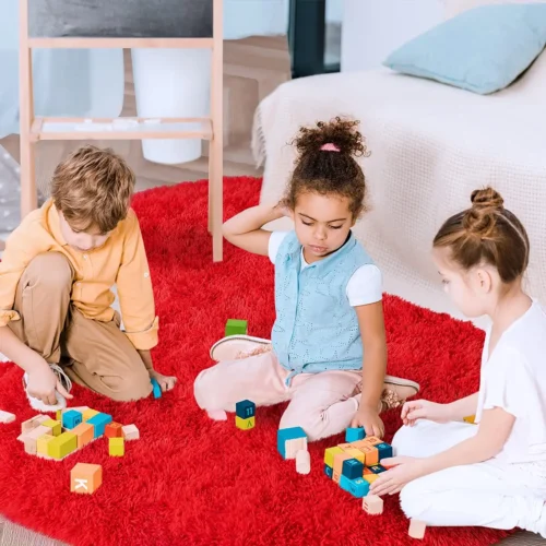 Vibrant Red Round Rug: Ultra-Soft Fluffy Comfort!