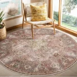 VIKAMA Bohemian Retro Round Loop-Pile Carpet - Vintage Circular Area Rug for Coffee Table, Sofa & Bedroom Non-Slip Home Deco - Image 5