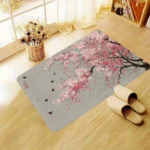 Oriental Cherry Blossom & Butterfly Bath Mat, Zen-Style Bathroom Floor Rug, Non-Slip Absorbent Home Decor Mat