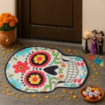 VIKAMA Halloween Skull Floor Mat for Door, Kitchen Water Absorbing Floor Mat, Living Room Rug, Durable Carpet Decor for Home