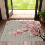 Oriental Cherry Blossom & Butterfly Bath Mat, Zen-Style Bathroom Floor Rug, Non-Slip Absorbent Home Decor Mat - Image 2