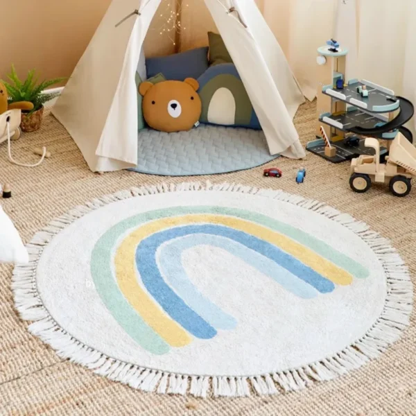 Baby Play Mat Nursery Carpet Bedroom Round Rug Cute Bedside Rugs Tassel Carpets Children Room Decor Floor Mats Ковер שָׁטִיחַ