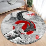 Japanese Style Round Carpet Koi Fish Lotus Cherry Blossom Flower Mountain Water Ink Art Home Living Room Bedroom Decor Floor Rug - Image 4
