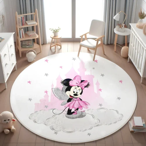 MINISO Pink Minnie Mouse Round Rug for Girls Room Disney Nursery Rug Baby Shower Gift Kids Room Decor Minnie Baby Play Rug