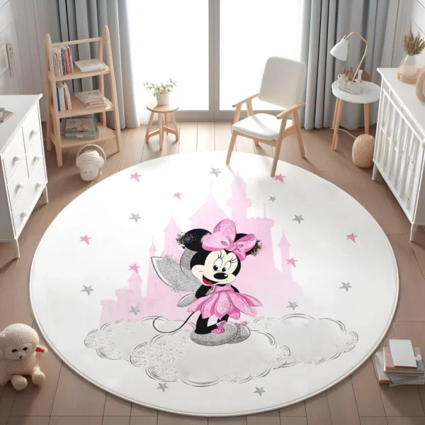MINISO Pink Minnie Mouse Round Rug for Girls Room Disney Nursery Rug Baby Shower Gift Kids Room Decor Minnie Baby Play Rug
