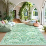 Sage Green Living Room Carpet Large Machine Washable Rug Bedroom Bedside Floor Mat Home Decoration Bohemian Flower Non-Slip Rugs