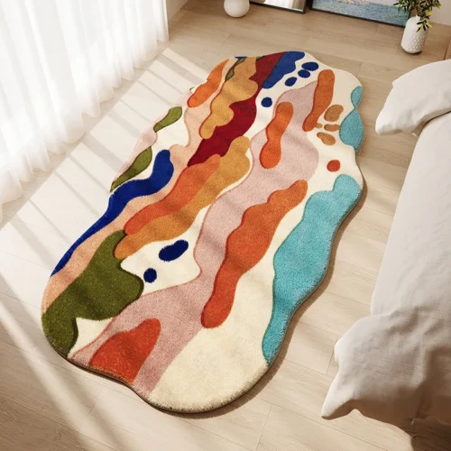 Modern Geometric Irregular Rug: Soft, Washable Home Art