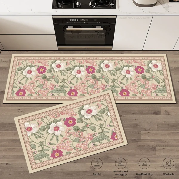 Absorbent Non-slip Floral Vintage Kitchen Long Floor Mat Quality Washable Bedroom Corner Rug Entrance Doormat Waterproof Carpet