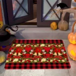 VIKAMA Christmas Themed Entrance Doormat Hallway Anti Slip Water Absorbing Red And Black Checkered Festive Decorative Rug - Image 4