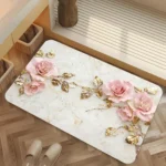 Elegant Pink Rose & Gold Leaf Doormat, Textured Anti-Slip Floor Mat, Bathroom Home Decor Luxury Aesthetic Gift - Image 4
