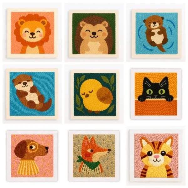 Modern Animal Punch Needle Embroidery Kit for DIY Art