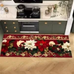 Christmas Poinsettia Floral Kitchen Mat Decor Non-Slip Laundry Room Mats Hallway Balcony Rugs Bedroom Mat Christmas Decorations - Image 4