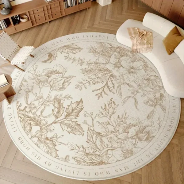 VIKAMA Round Carpet French Cream Room Decor Plush Soft Child Carpets Living Room Rug Bedroom Bedside Rugs Anti-slip Chair