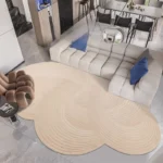 Luxe Cream Fluffy Rug - Irregular Geometric Washable Comfort